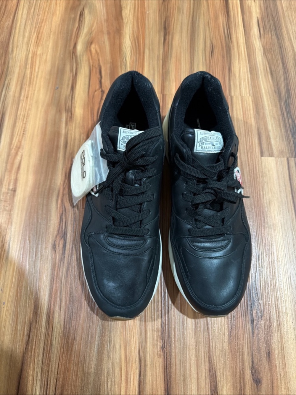 Ralph Lauren Black Leather and Mesh Low-Top Sneakers with White Accents